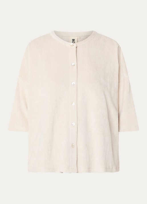 Bongusta Naram oversized blouse van badstof met streepprint - voorkant 3 beige