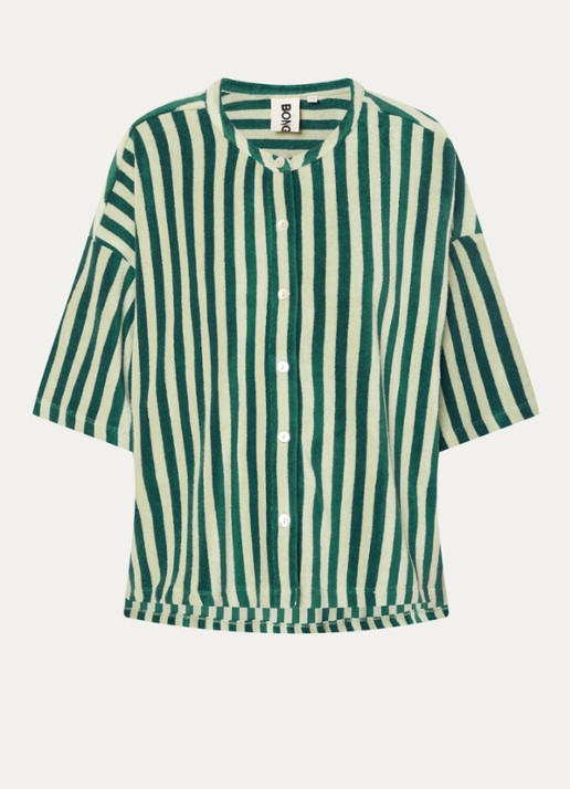 Bongusta Naram oversized blouse van badstof met streepprint - voorkant 3 lindegroen