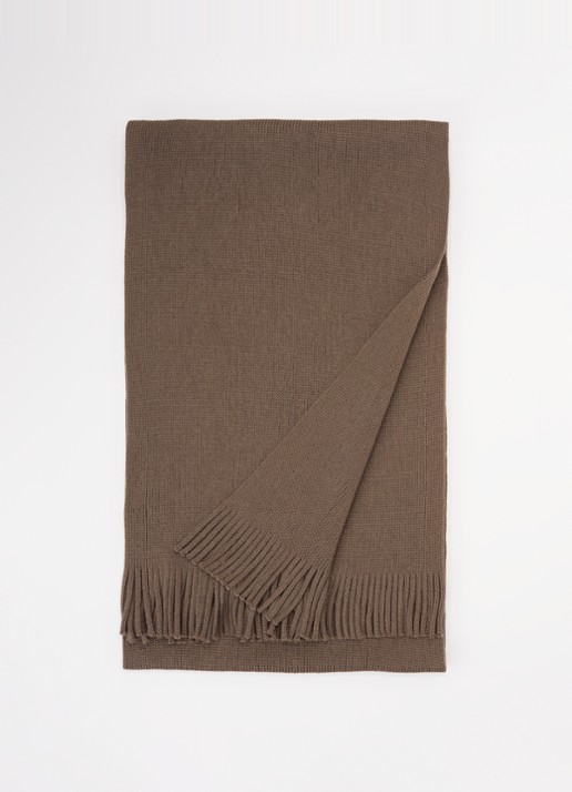 BOSS Albas fijngebreide sjaal van wol 190 x 25 cm - voorkant 3 khaki