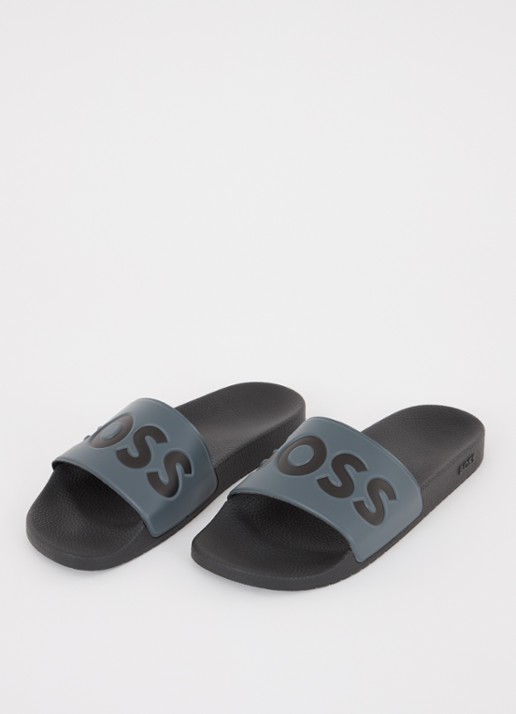 BOSS Aryeh slipper met logo - detail 2 donkergrijs