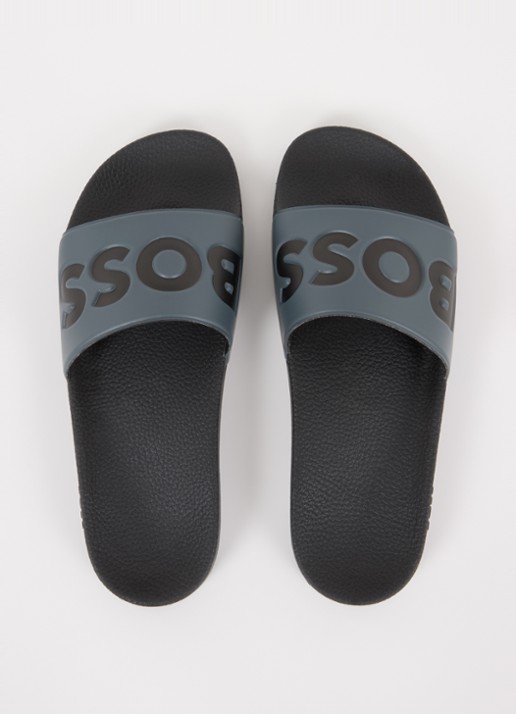 BOSS Aryeh slipper met logo - detail 3 donkergrijs