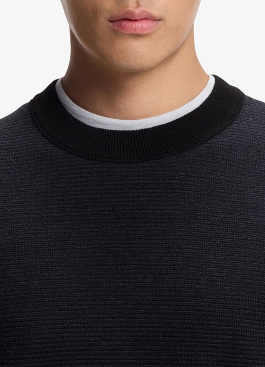 BOSS Aspoki fijngebreide pullover met gemêleerd dessin - detail 2 zwart