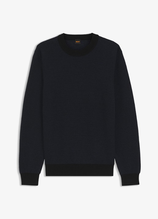 BOSS Aspoki fijngebreide pullover met gemêleerd dessin - voorkant 4 zwart