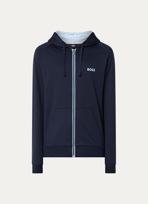 BOSS Authentic sweatvest met capuchon en logo - voorkant dark blue-403 / blauw