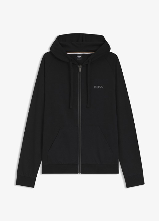 BOSS Authentic sweatvest met capuchon en logo - voorkant 2 black-004 / zwart