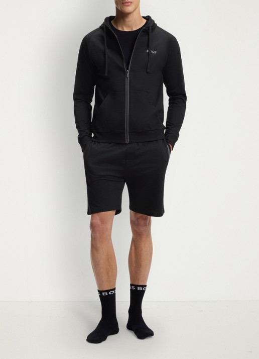 BOSS Authentic sweatvest met capuchon en logo - voorkant 3 black-004 / zwart