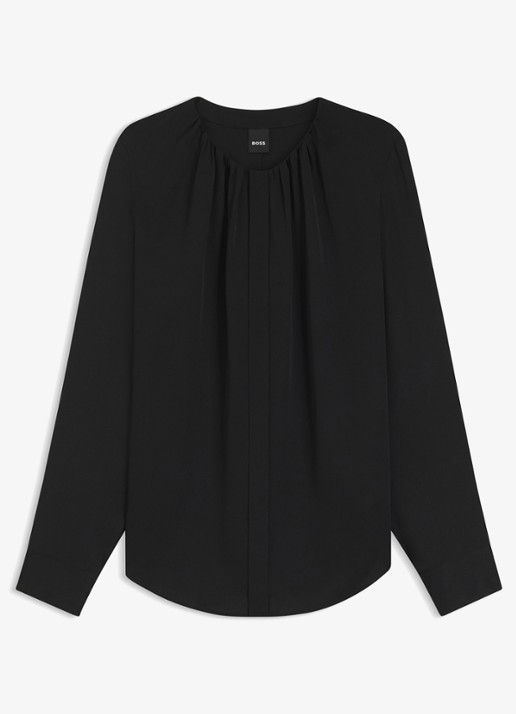 BOSS Banorah blouse in zijdeblend - voorkant black-001 / zwart