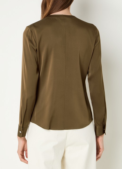 BOSS Banorah blouse in zijdeblend - achterkant open brown-249 / bruin