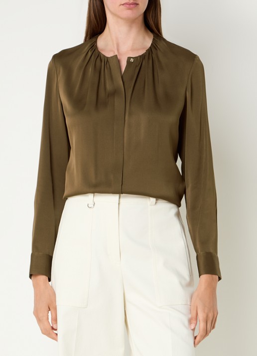 BOSS Banorah blouse in zijdeblend - detail 4 open brown-249 / bruin