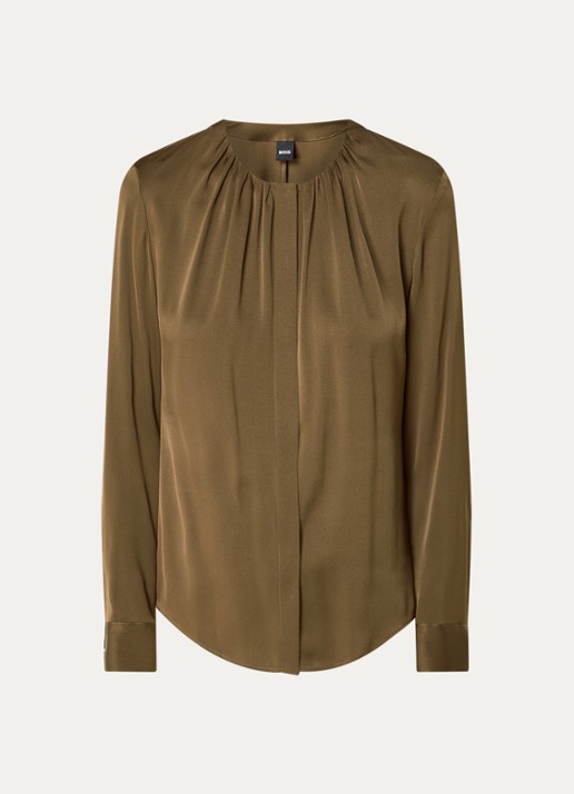 BOSS Banorah blouse in zijdeblend - voorkant 2 open brown-249 / bruin