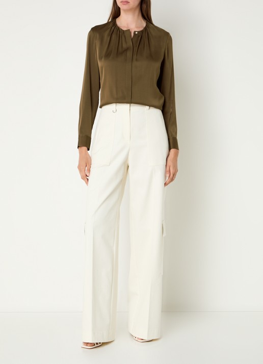 BOSS Banorah blouse in zijdeblend - voorkant 3 open brown-249 / bruin