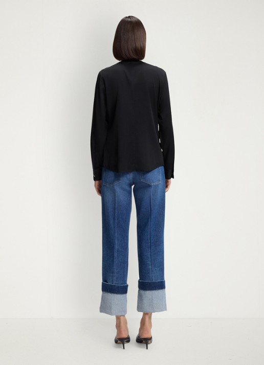 BOSS Banorah blouse in zijdeblend - achterkant 6 dark blue-404 / blauw