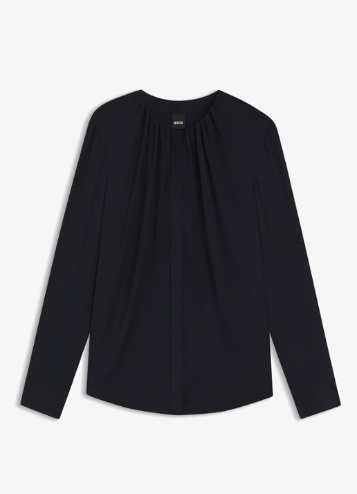 BOSS Banorah blouse in zijdeblend - voorkant dark blue-404 / blauw