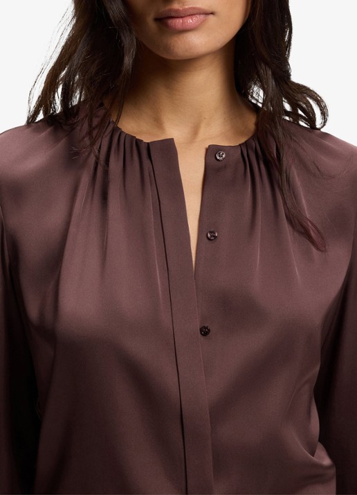 BOSS Banorah blouse in zijdeblend - detail 5 dark brown-206 / bruin