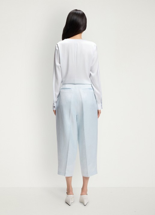 BOSS Banorah blouse in zijdeblend - achterkant 3 open blue-462 / blauw