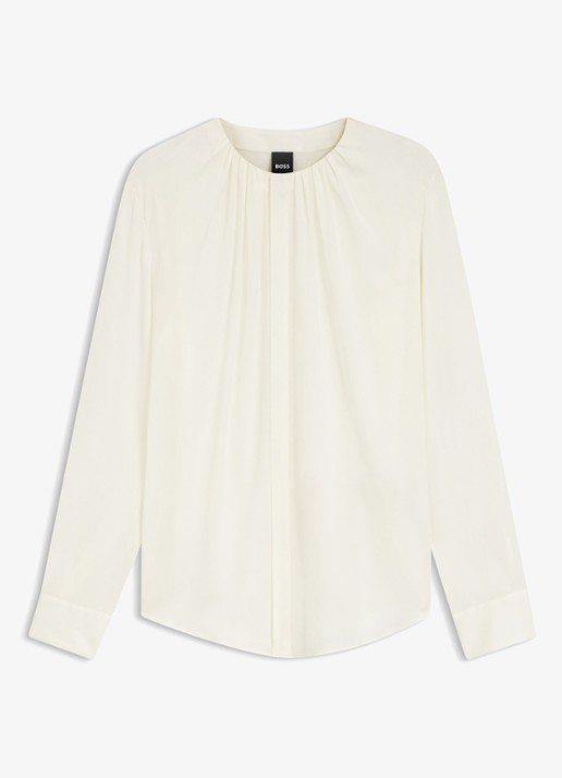 BOSS Blouse met plooien - voorkant 4 gebroken wit