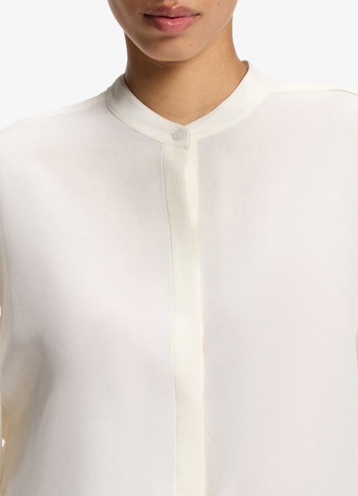 BOSS Blouse van zijde met ronde hals - detail 4 creme