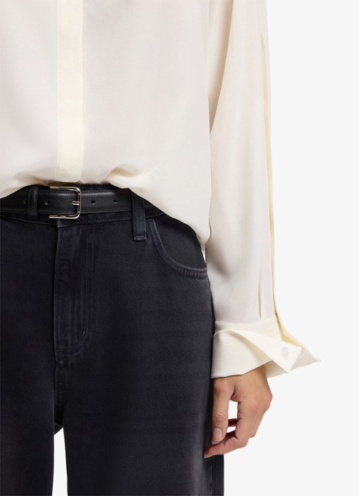 BOSS Blouse van zijde met ronde hals - detail 5 creme