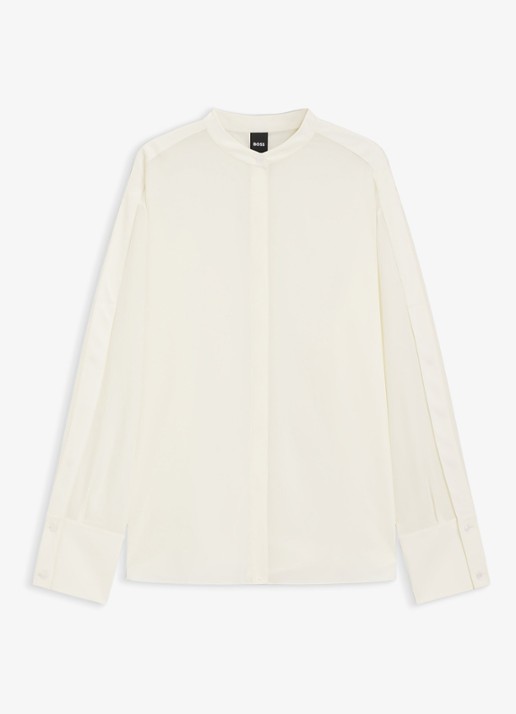 BOSS Blouse van zijde met ronde hals - voorkant creme