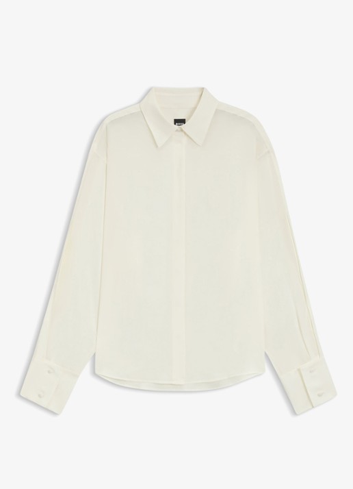 BOSS Blouse van zijde - voorkant 2 gebroken wit