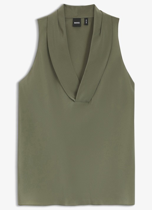 BOSS Blouse van zijde - voorkant mosgroen