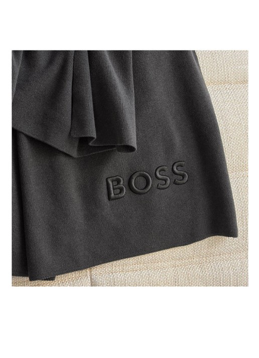 BOSS Bold plaid in katoenblend - 130 x 170 cm - detail zwart