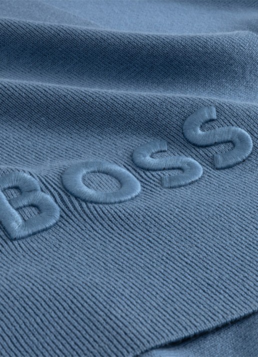 BOSS Bold plaid in katoenblend - 130 x 170 cm - voorkant 2 staalblauw