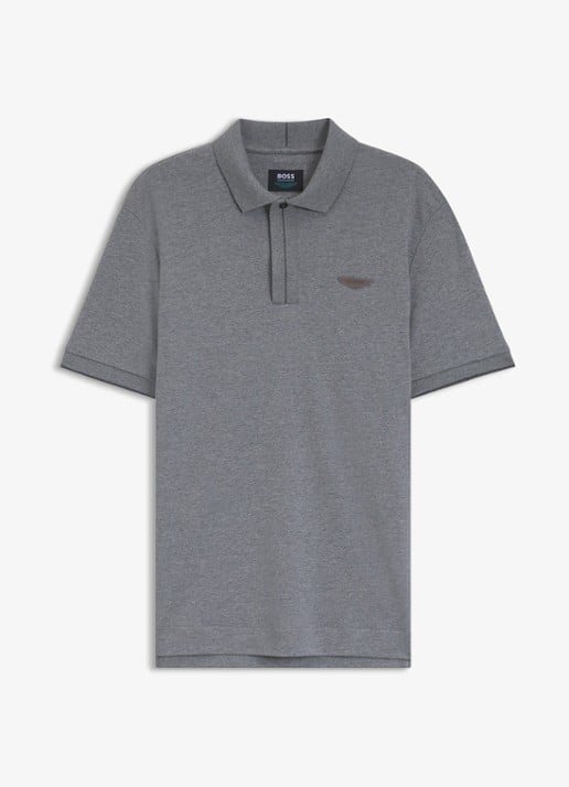 BOSS BOSS x ASTON MARTIN regular fit polo met logo - voorkant middengrijs