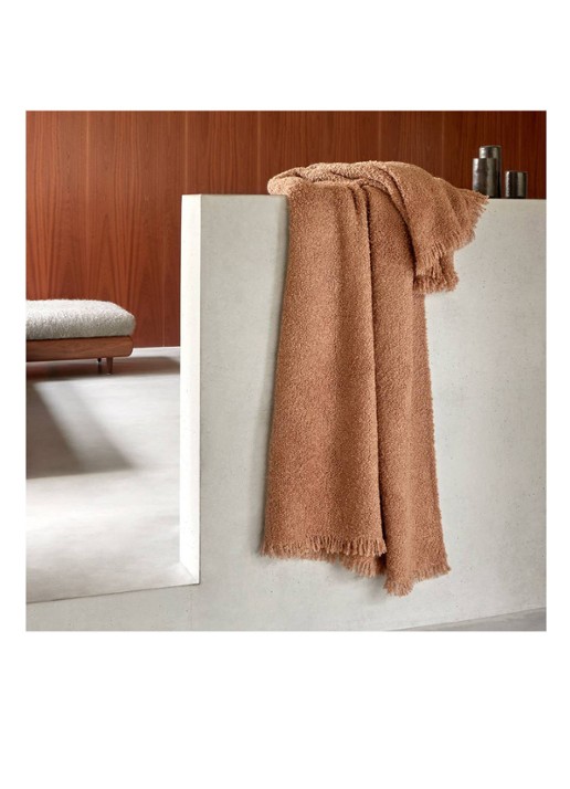 BOSS Boucle plaid in wolblend 130 x 170 cm - detail 4 oranjebruin