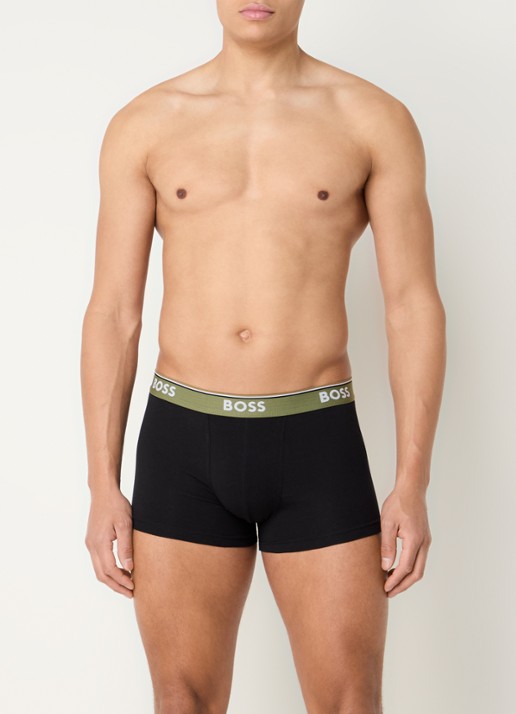 BOSS Boxershorts met logoband in 3-pack - voorkant 4 legergroen