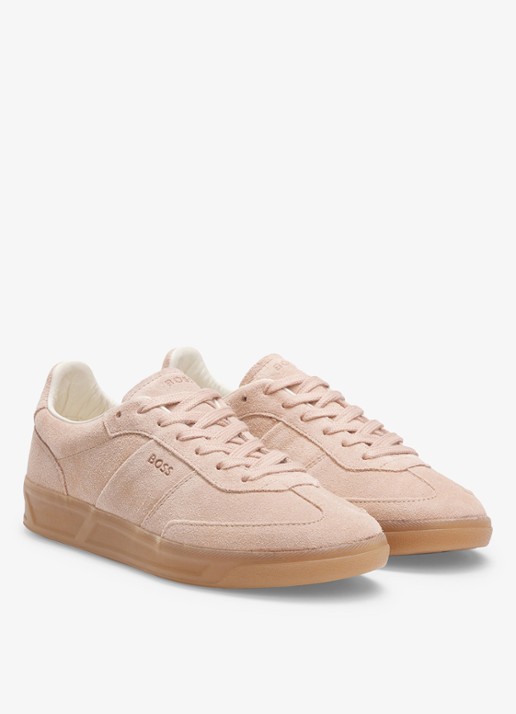 BOSS Brenta sneaker van suède - voorkant 2 lichtroze