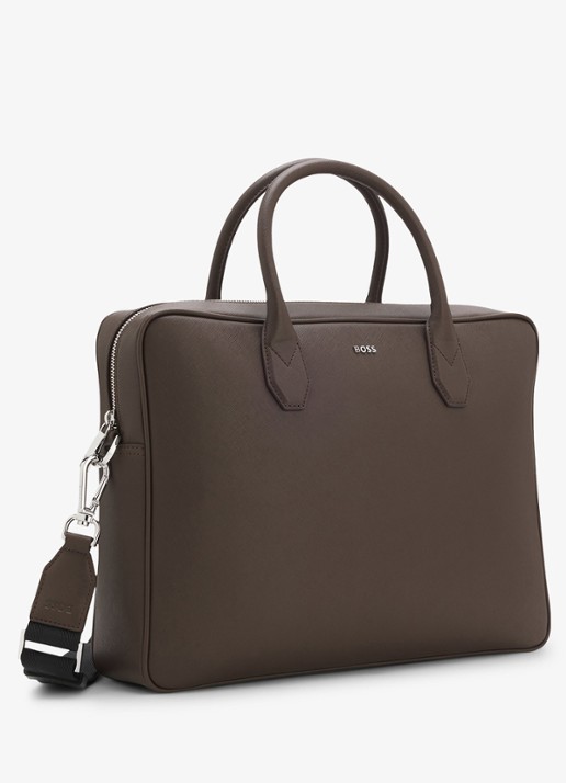 BOSS Businesstas van leer - detail 3 dark brown-209 / bruin