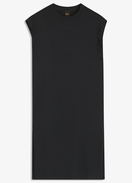 BOSS C_Edress_5 midi T-shirt jurk met split  - voorkant 4 black-001 / zwart