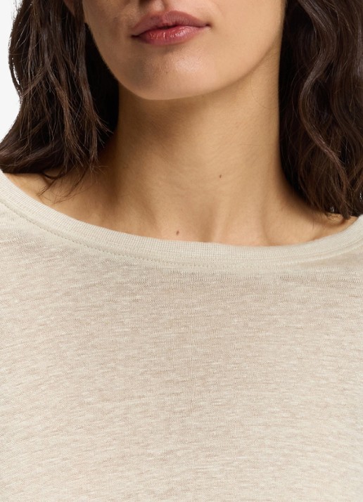 BOSS C_Emma T-shirt van linnen  - detail 5 open beige-287 / beige