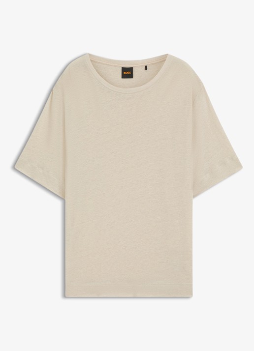 BOSS C_Emma T-shirt van linnen  - voorkant open beige-287 / beige