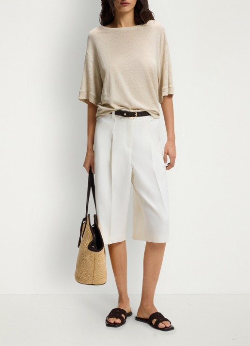 BOSS C_Emma T-shirt van linnen  - voorkant 2 open beige-287 / beige