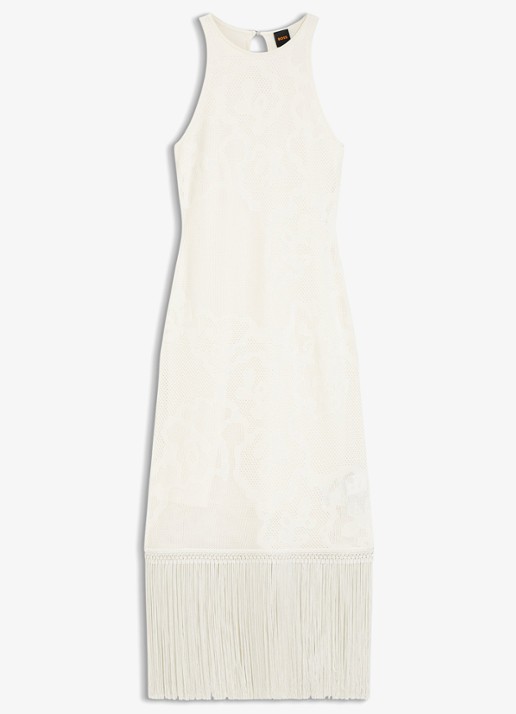 BOSS C_Farseille midi jurk met bloemenprint - voorkant open white-118 / wit