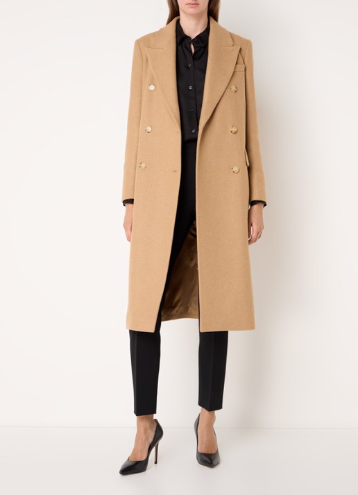 BOSS Callaf mantel in wolblend met klepzakken - voorkant 3 camel
