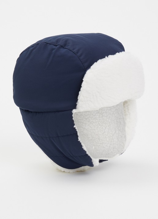 BOSS Chapka Teddy muts met logo - voorkant donkerblauw
