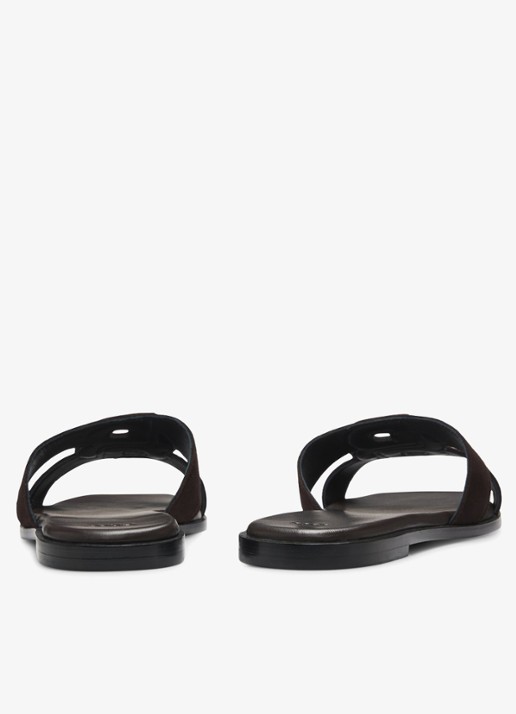 BOSS Charlize slipper van suède met logo - detail 4 dark brown-207 / bruin