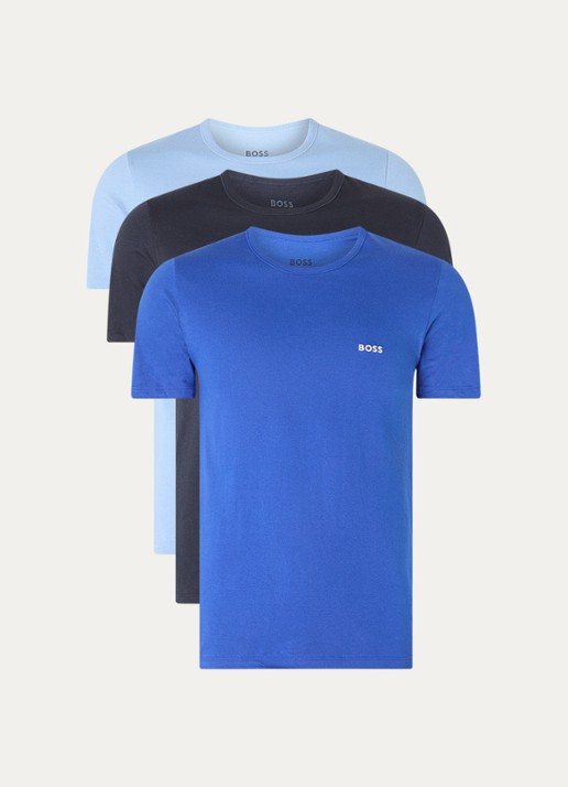 BOSS Classic T-shirt van  katoen in 3-pack - voorkant 3 blauw