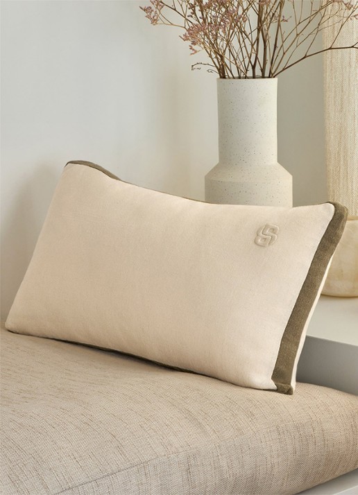 BOSS Clayton sierkussenhoes van linnen 31 x 55 cm - voorkant 3 wit