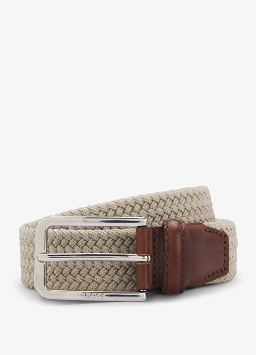 BOSS Clorio elastische riem met leren details - voorkant beige