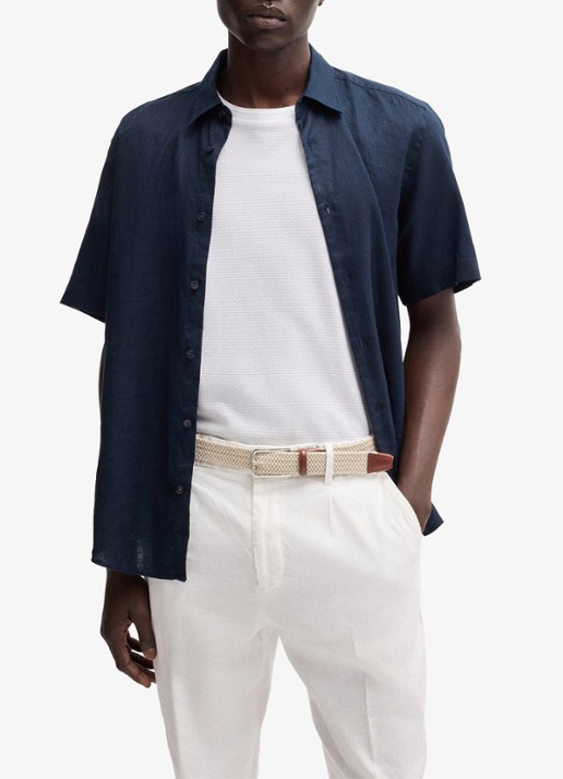 BOSS Clorio elastische riem met leren details - voorkant 2 beige