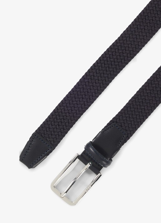 BOSS Clorio elastische riem met leren details - voorkant 2 donkerblauw