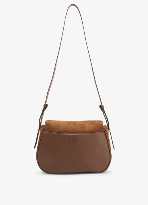 BOSS Crossbodytas van suède met logo  - achterkant donkerbruin