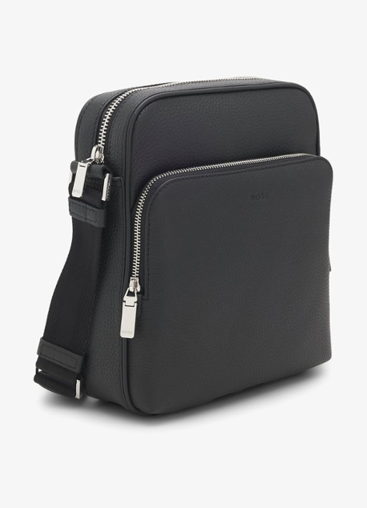BOSS Crosstown crossbodytas van leer - detail 3 zwart