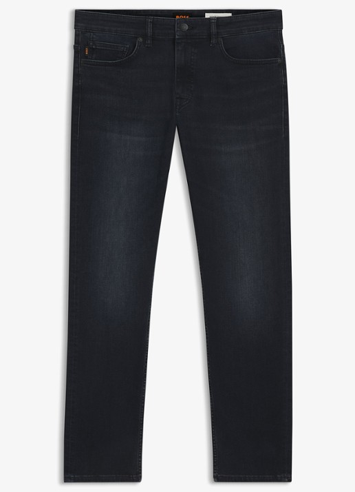 BOSS Delaware slim fit broek met logo - voorkant denim