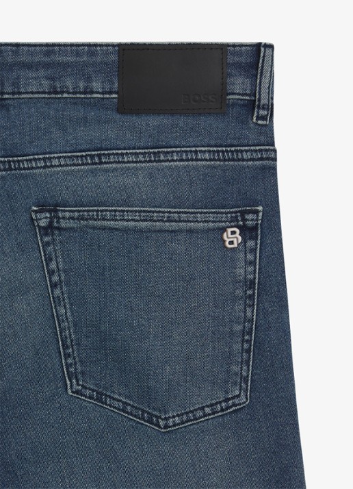 BOSS Delaware slim fit jeans met lichte wassing - detail 5 indigo