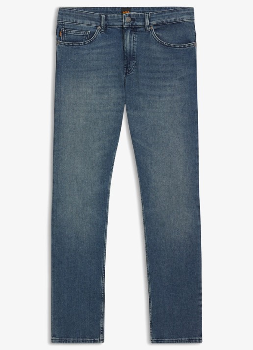 BOSS Delaware slim fit jeans met lichte wassing - voorkant indigo